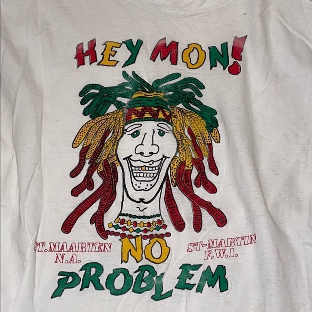 White Baggy Muscle Tee , Jamaican Design